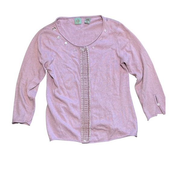 Anthropologie Blush Pink Embellished Cardigan Sweater Beaded Front 3/4 Sleeve - Picture 2 of 6